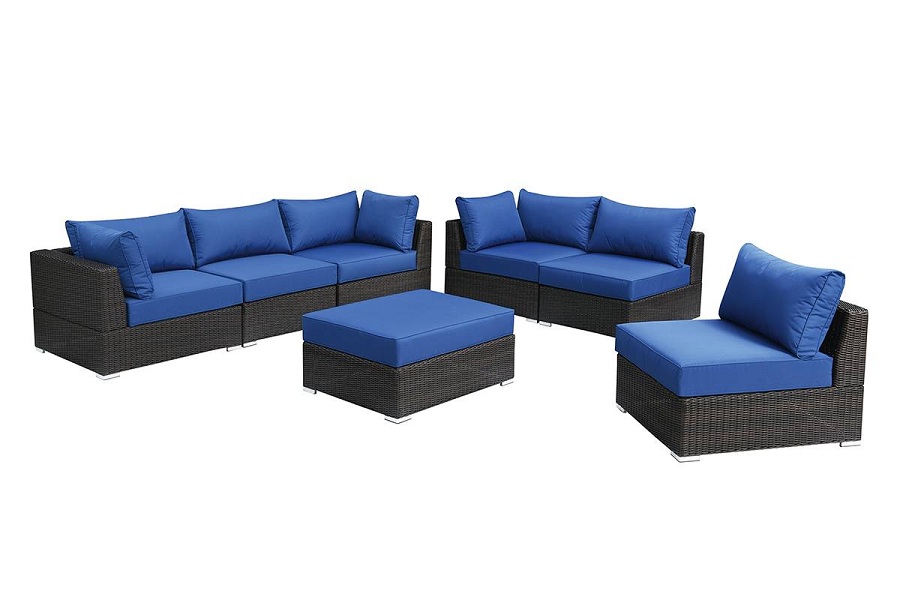 Hollywood Decor Nimes 7-Piece Outdoor Modular Sofa Set in Blue Cushions