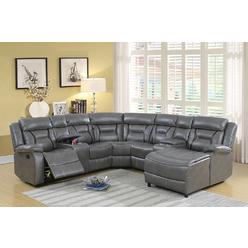 Hollywood Decor Munich Reclining Sectional with Chaise in Grey Gel Leatherette