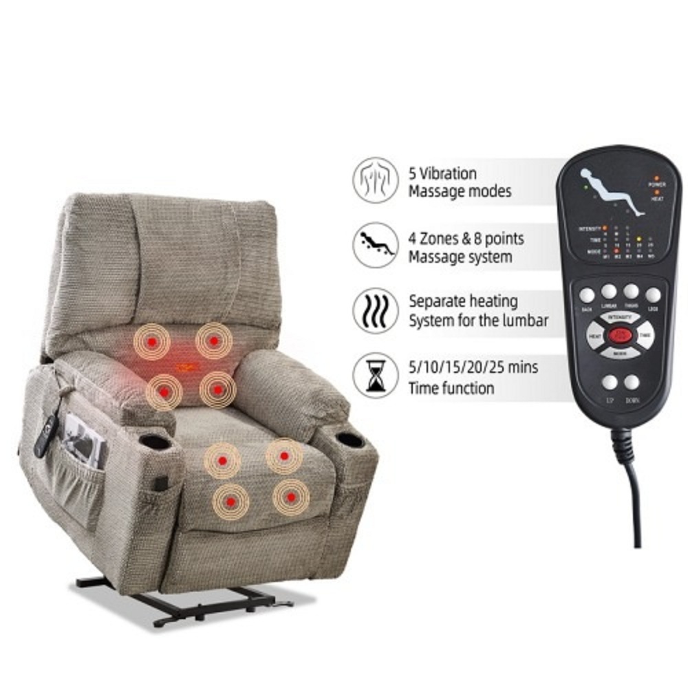 Hollywood Decor Electric Power Lift Massage Recliner Chair in Beige Fabric
