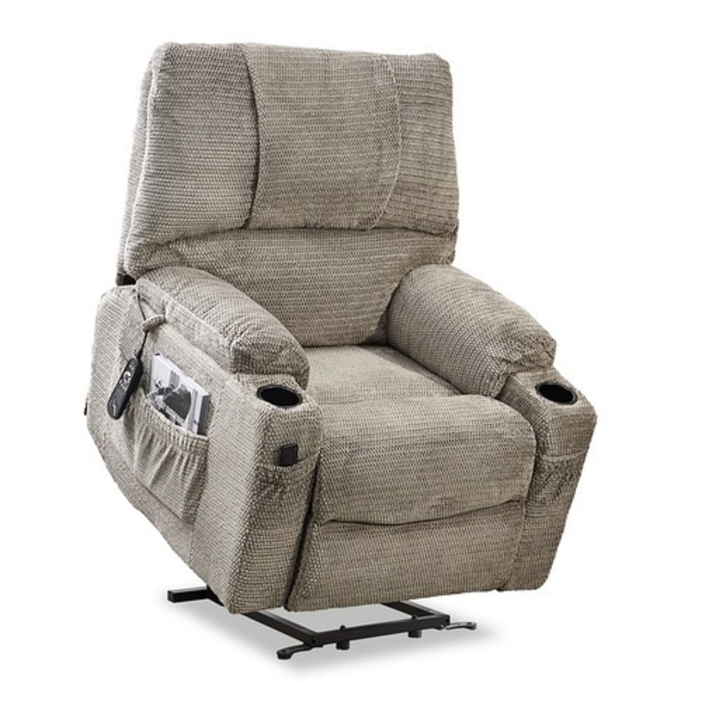 Hollywood Decor Electric Power Lift Massage Recliner Chair in Beige Fabric