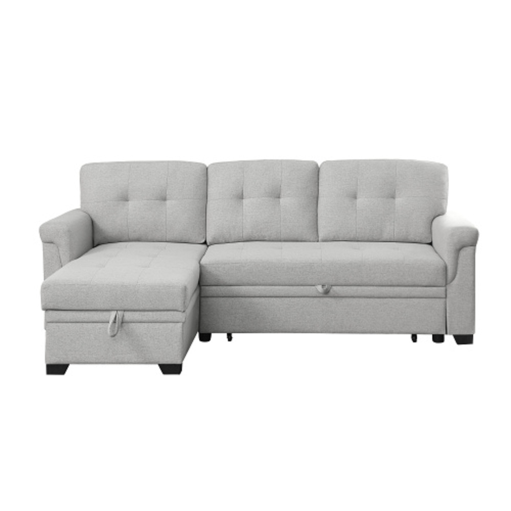 Hollywood Decor Helston Light Gray 2-Piece Reversible Sectional Sofa With Storage Chaise in Linen Fabric