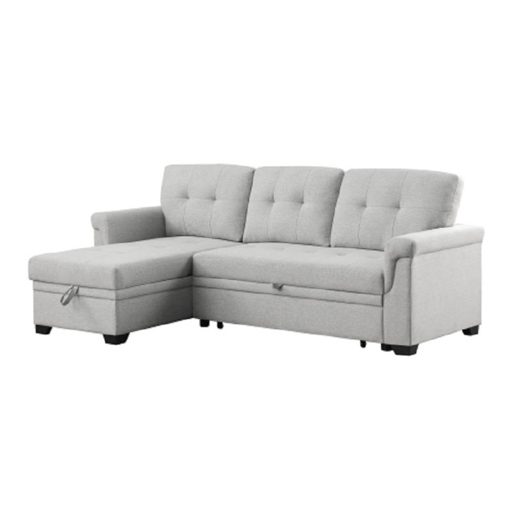 Hollywood Decor Helston Light Gray 2-Piece Reversible Sectional Sofa With Storage Chaise in Linen Fabric