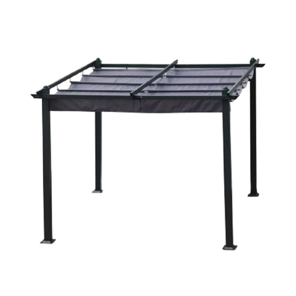 Hollywood Decor 10x10 Ft Gray Outdoor Patio Retractable Pergola With Canopy Sunshelter