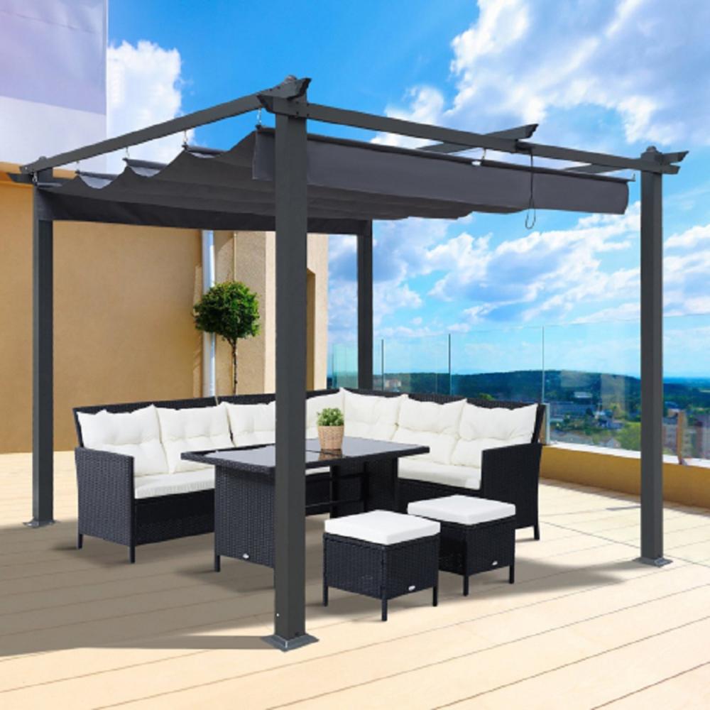 Hollywood Decor 10x10 Ft Gray Outdoor Patio Retractable Pergola With Canopy Sunshelter