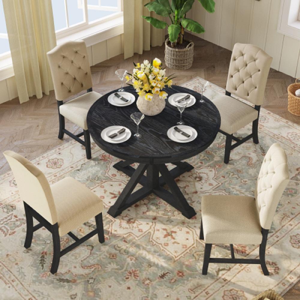 Hollywood Decor Gubbio 5-Piece Retro Dining Table Set and Upholstered Chairs (Espresso)