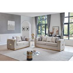 Hollywood Decor Adria 2-Piece Luxurious Sofa Set Upholstered in Plush Fabric