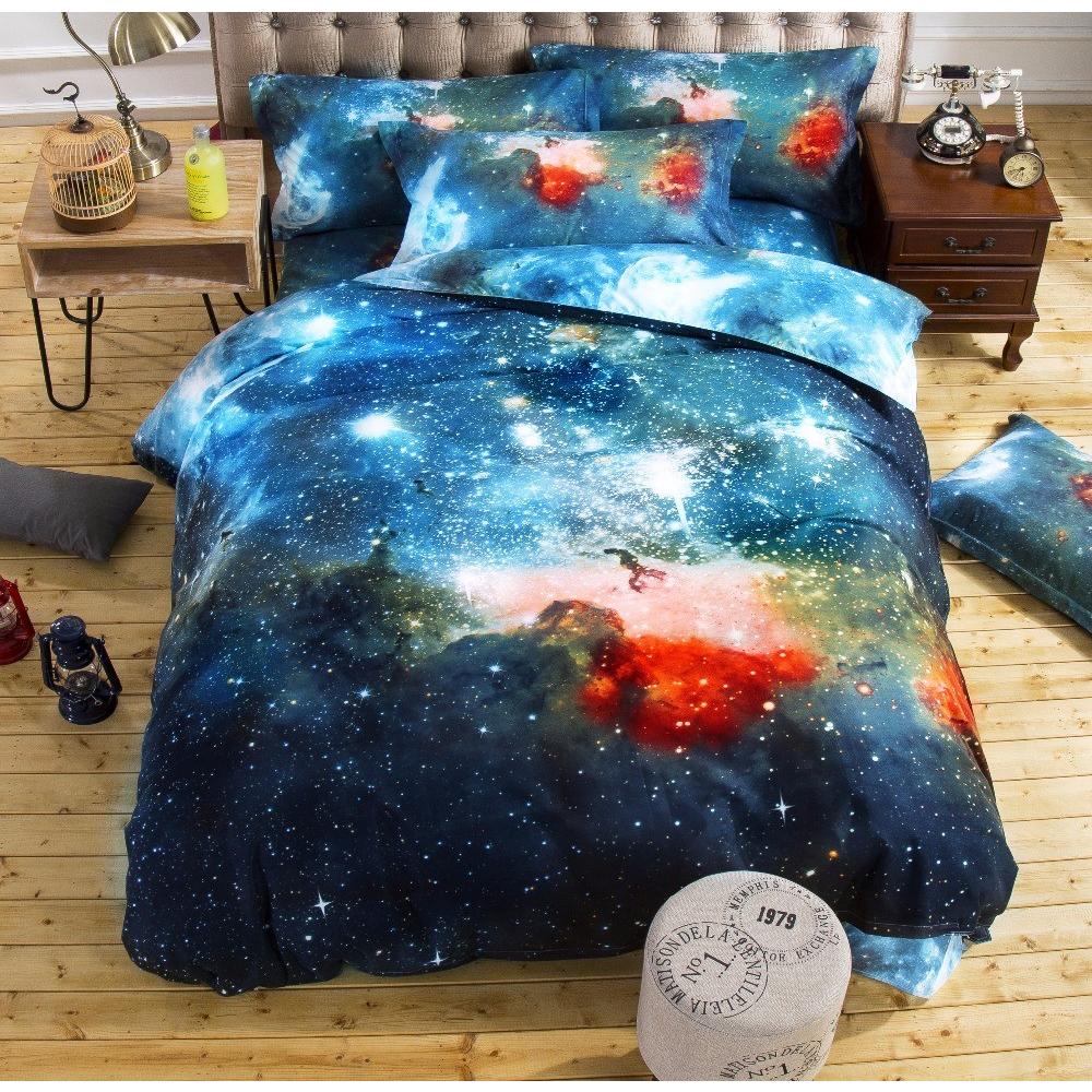 VIRTUAL STORE USA 3d Galaxy bedding sets Queen Size 4 pieces Universe Outer Space Themed Bedspread Bed Linen Bed Sheets Duvet Cover Set