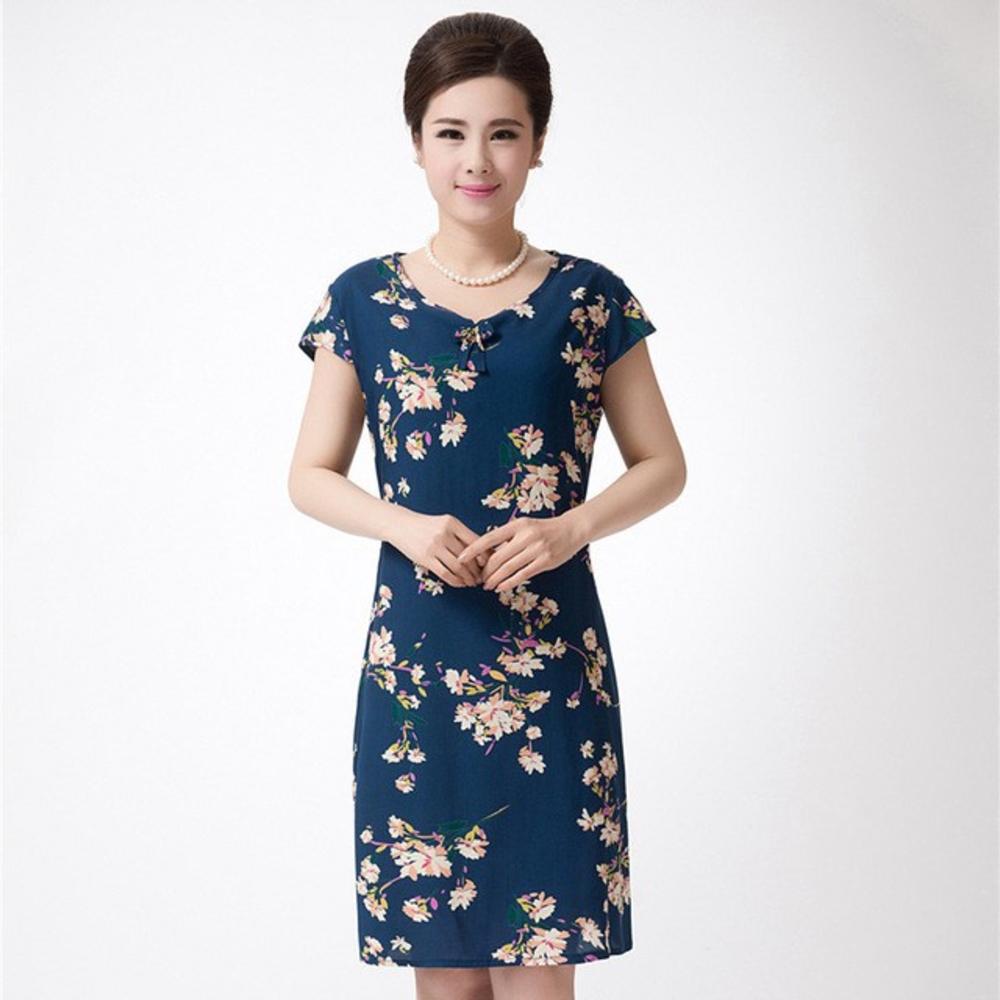 www.virtualstoreusa.com XL-5XL Plus Size Women Dress Vintage Printed Brand Flower Print Dress