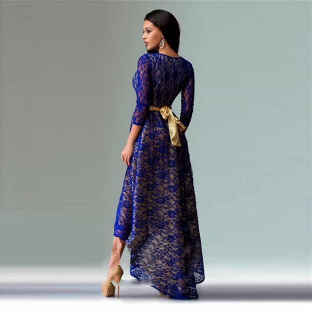 www.virtualstoreusa.com Plus Size Women Clothing O-Neck Three Quarter Sleeve Casual Lace Long Dress XXXL