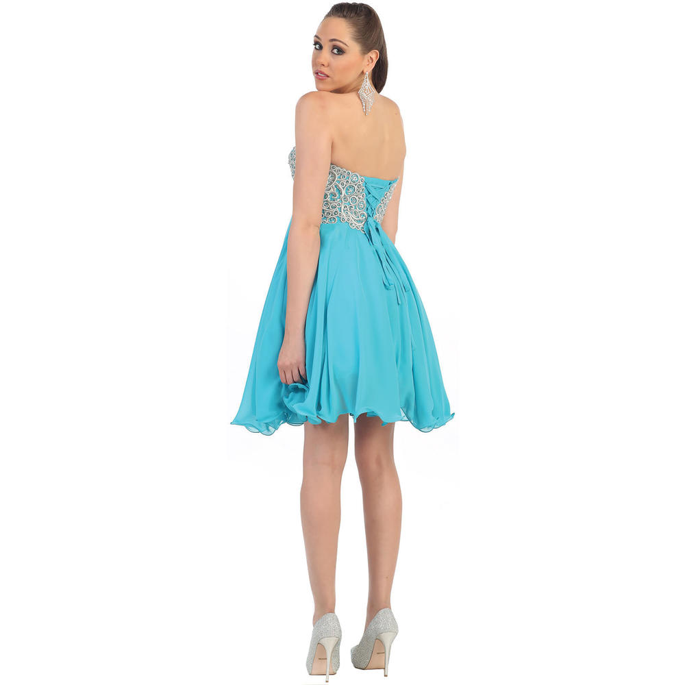 Designer SALE ! CUTE EMPIRE WAIST COCKTAIL DRESS SHORT PROM ATTIRE LACE UP  BACK SEMI FORMAL HOMECOMING