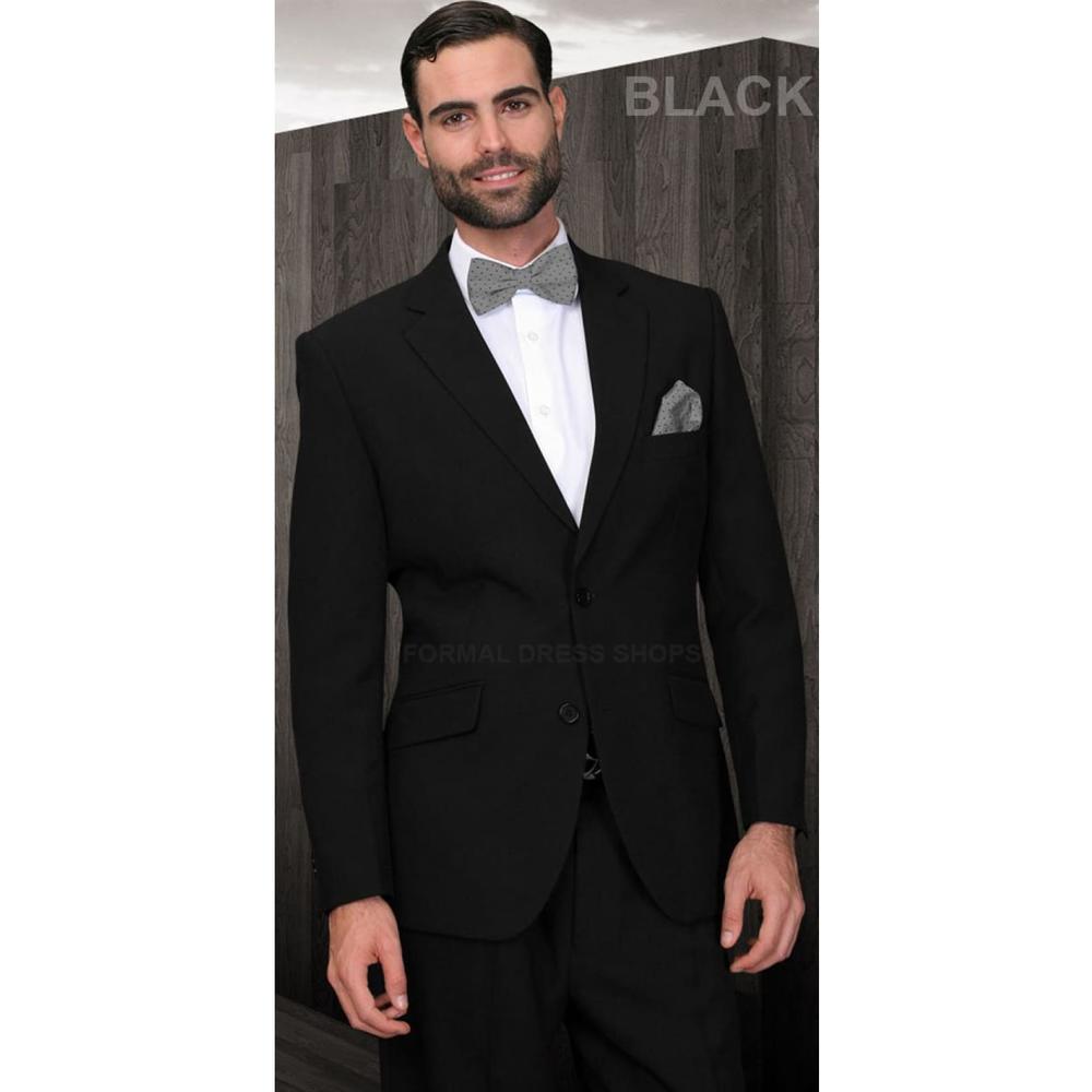 Designer 2 PIECE MEN'S SOLID BLACK SUIT BUSINESS MEETING OFFICE ATTIRE GRADUATION FATHER OF THE GROOM BEST MAN FORMAL PROM DANCE FUNERAL