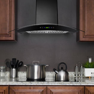 AKDY RH0318 36 in. Convertible Wall Mount Range Hood in Black Painted  Stainless Steel with Tempered Glass and Remote Control