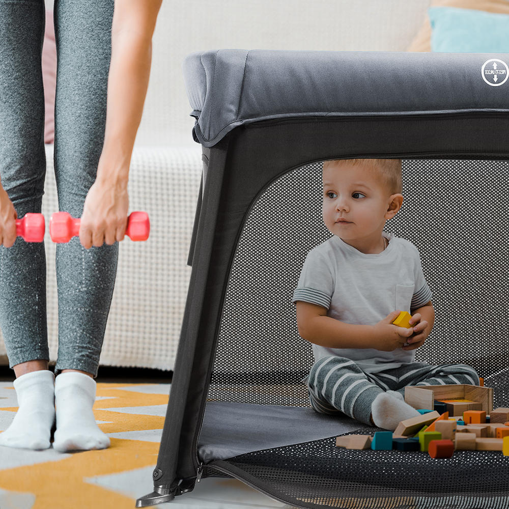 HEAO Foldable Baby Playard Travel Crib with Washable Mattress, Pack 'n