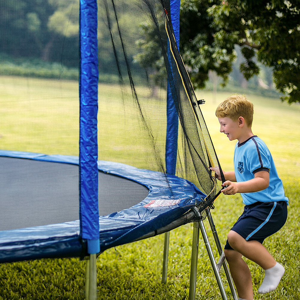 Skybound 12ft Trampoline Net Fits Skywalker Brand With 6 Straight Curved Pole Enclosures Using Blue Pole Caps Trampoline Backyard Trampoline Trampoline Safety