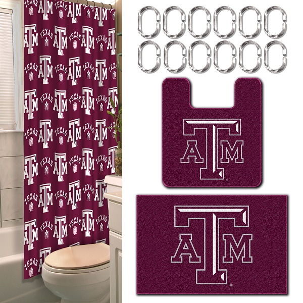 Northwest Texas A M Aggies 15 Pc Bathroom Combo Set Shower Curtain Hooks Bath Rugs