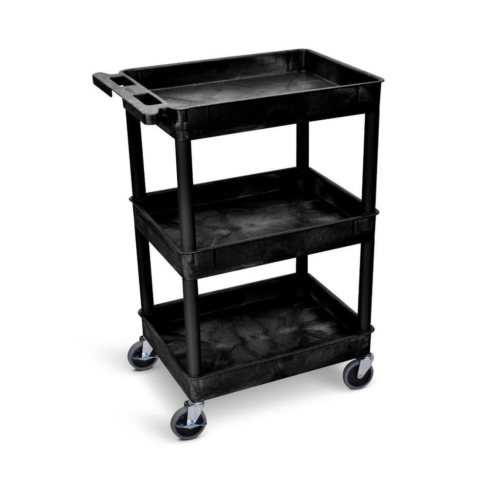 Offex Mobile Black Rolling Three Shelves Tub Cart