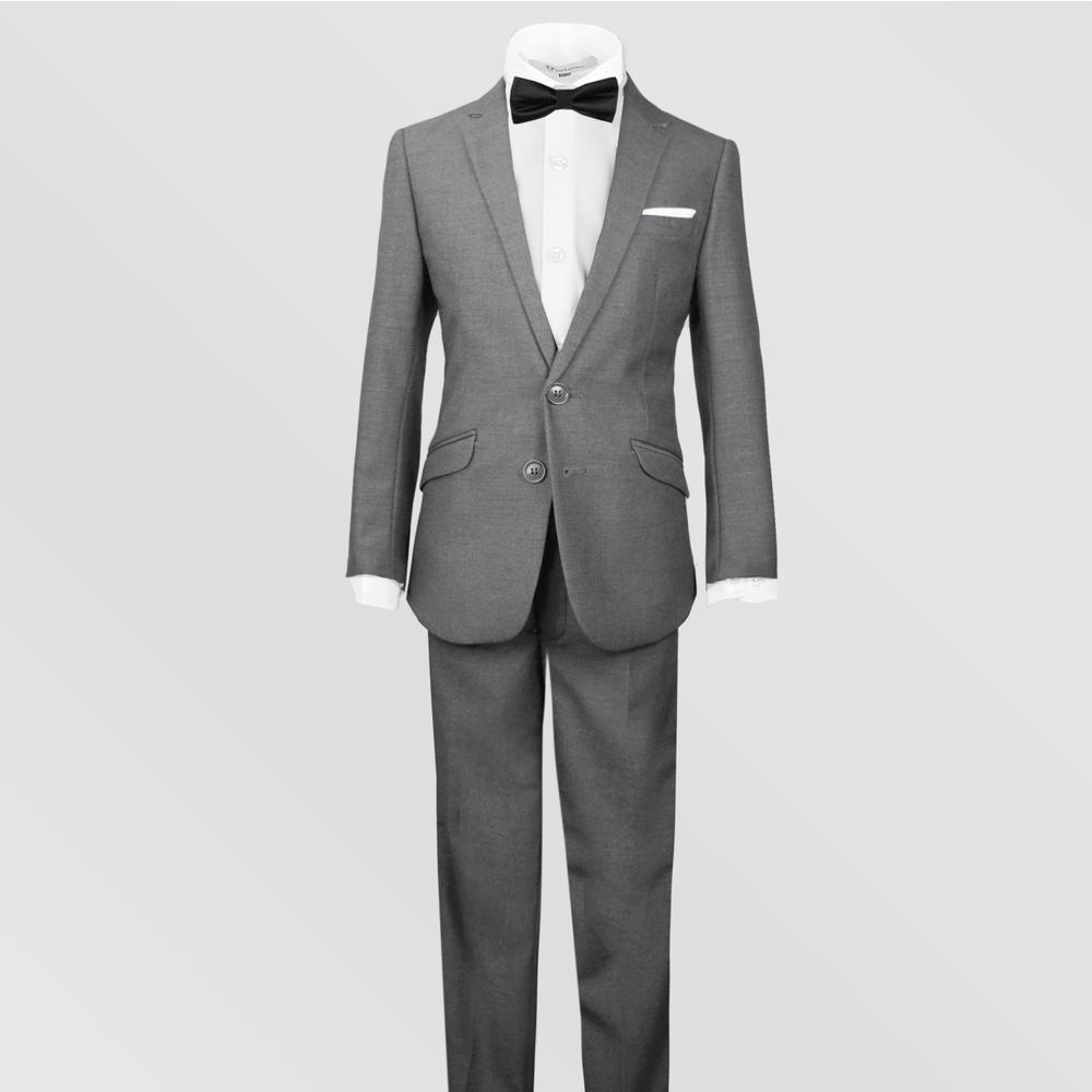 Black N Bianco Siganture Boys Dark Gray Slim Tuxedo Suit with Bow Tie