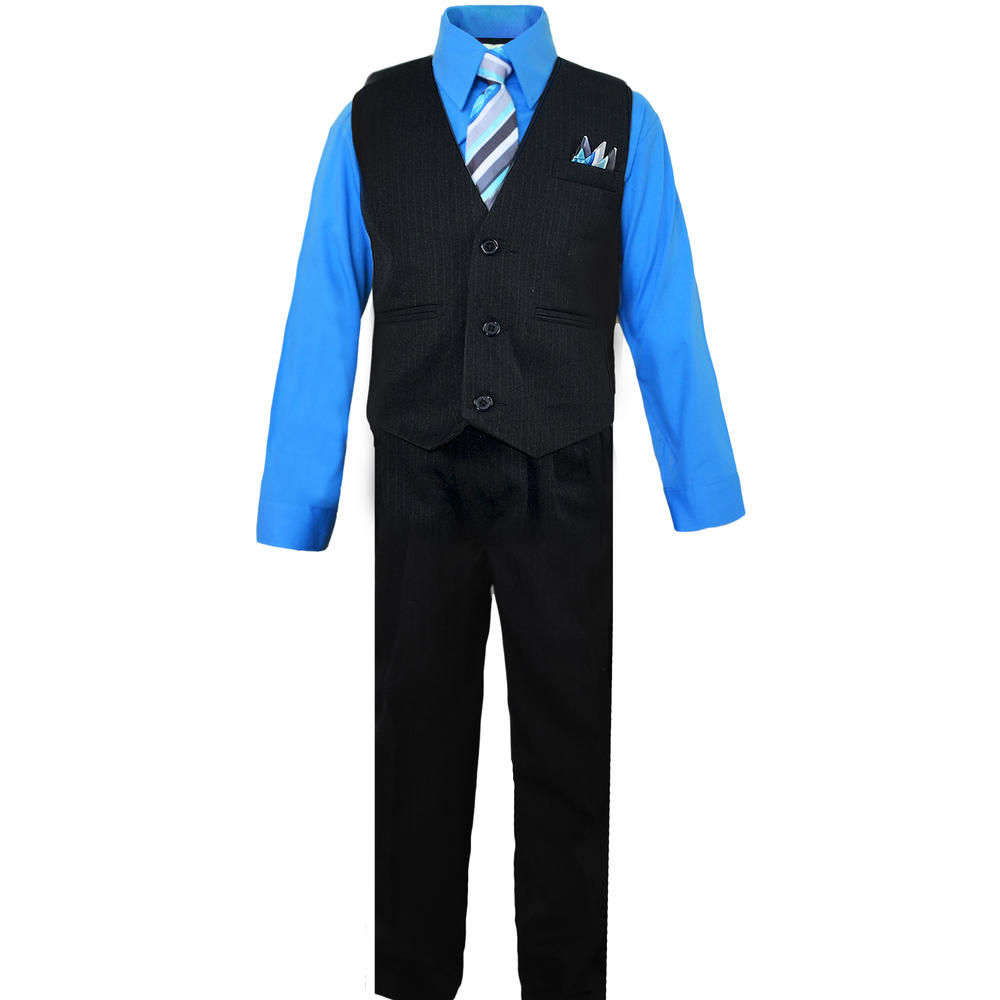 Black N Bianco Boys Pinstripe Vest Suit with Blue Shirt Size 2T 3T 4T