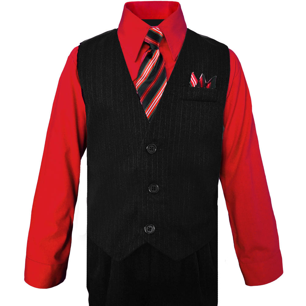 Black N Bianco Boys Suits Pinstripe Vest with a Red Shirt Size 5 6 7