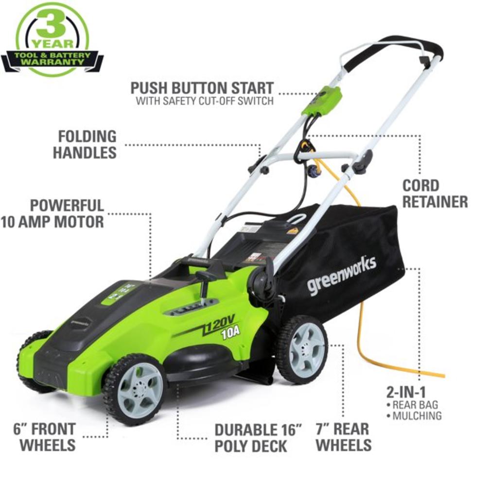 greenworks 10 Amp 16-inch corded Mower, 25142