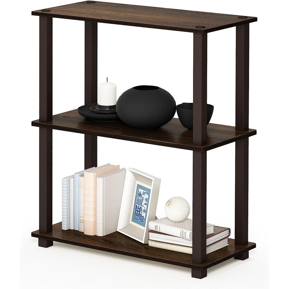 FURINNO 3-Tier Compact Multipurpose Shelf Display Rack With Square Tube, Walnut/Brown