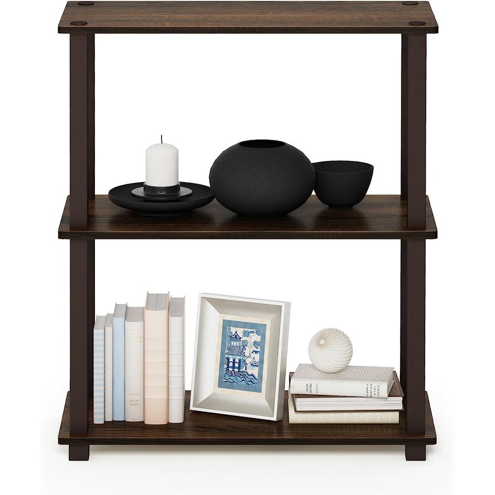 FURINNO 3-Tier Compact Multipurpose Shelf Display Rack With Square Tube, Walnut/Brown
