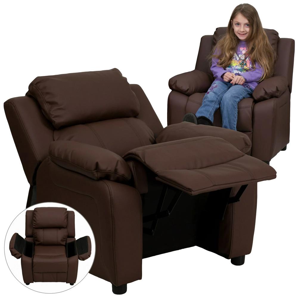 Flash Furniture Deluxe Heavily Padded Contemporary Microfiber Kids Recliner with Storage Arms