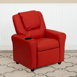 Flash Furniture Contemporary Red Vinyl Kids Recliner with Cup Holder and Headrest