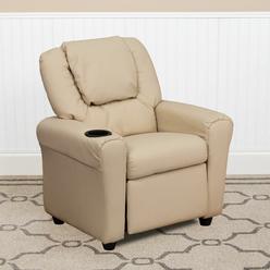 Flash Furniture Contemporary Beige Vinyl Kids Recliner with Cup Holder and Headrest