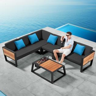 Higold Se 201708 27 29 84 Higold York 4 Pieces St Lucia Patio Sofa Sets Contemporary Outdoor Furniture Assemble With Grade A Teak Black Textilene
