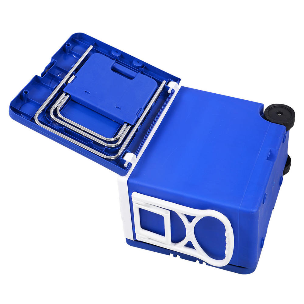 ConvenienceBoutique Outdoor Rolling Picnic Cooler Table with Chairs - Blue