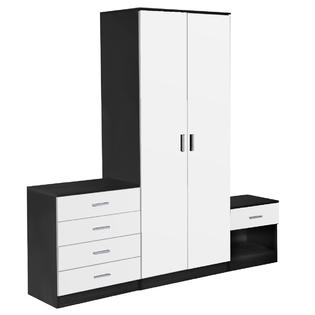 Convenienceboutique Trio Bedroom Furniture Set High Gloss 2 Door Wardrobe Chest And Bedside 3 Piece