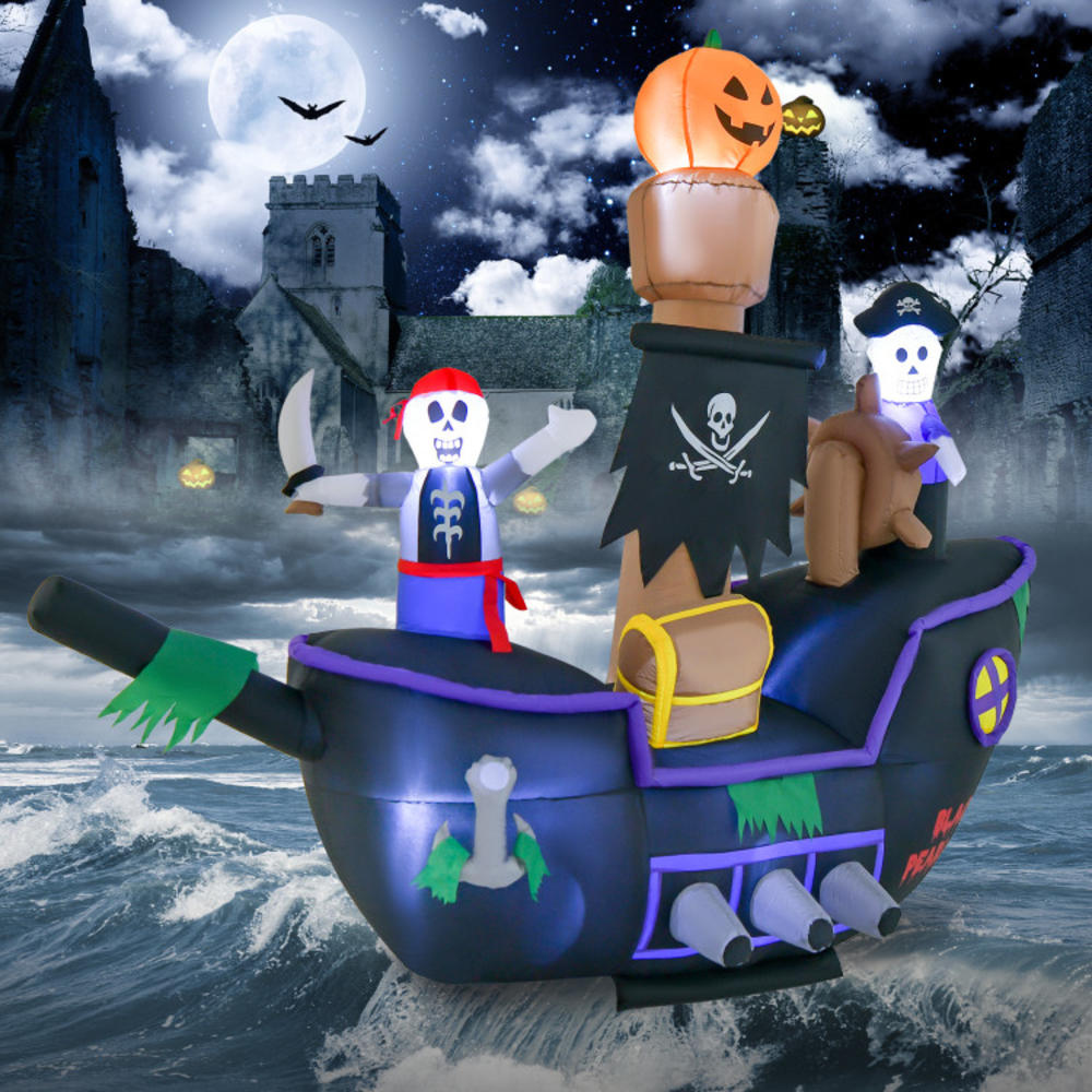 ConvenienceBoutique 7' Halloween Inflatable Pirate Ship With Lights