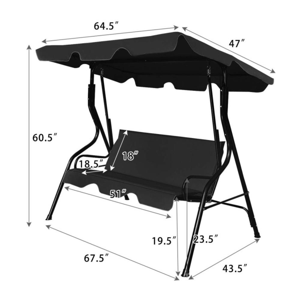 ConvenienceBoutique Outdoor Swing 3 Person with Top Canopy - Black