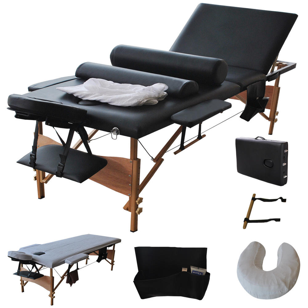 ConvenienceBoutique Massage Table Portable Facial Bed with Sheet, Cradle, Cover and Bolsters 3 Fold 84"L Black