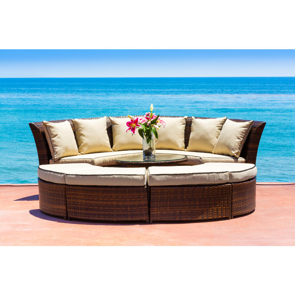 Ohana 7pc Round Seating Set with Free Cover (No Assembly) Beige