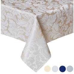 Tektrum 60 X 102 inch Rectangular Damask Jacquard Tablecloth Table Cover - Waterproof/Spill Proof/Stain Resistant (Beige)