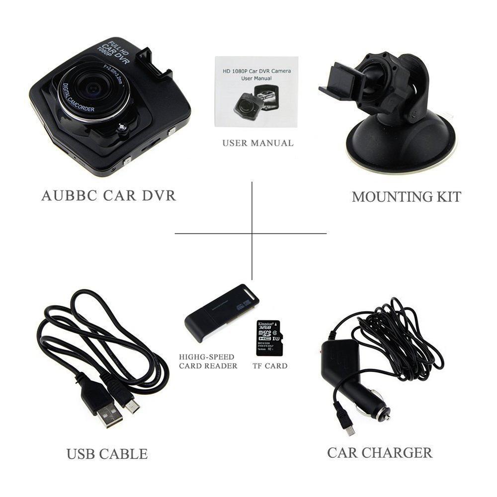 AUBBC Full HD 1080P Car Vehicle HD Dash Camera DVR Cam Night Vision Recorder with 32GB Micro SD Card Black