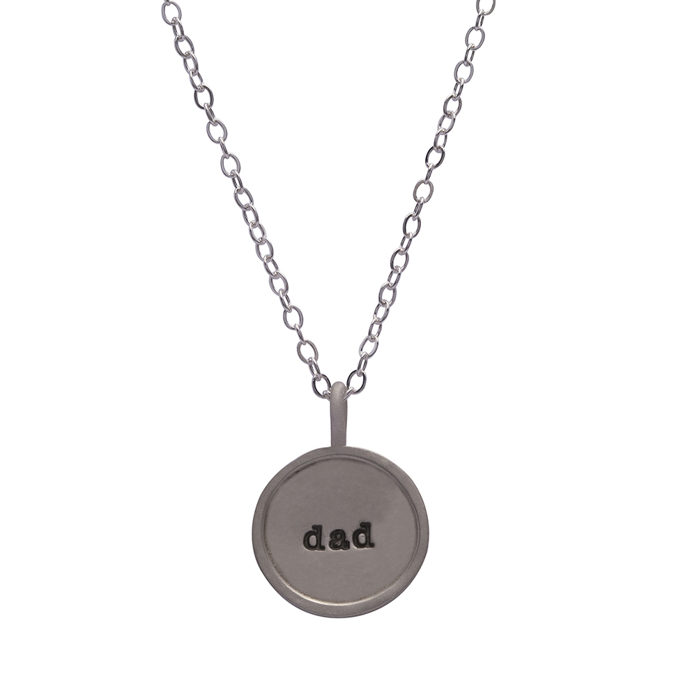 TwoBirch Round Disc dad Pendant - Small Disc Pendant in Silver - 16 Or 18" Cable Chain with Lobster -dad Personalized Pendant