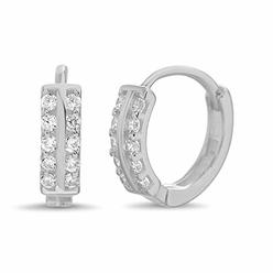 TwoBirch Round Prong Set CZ Diamond Simulant Huggie Hoop Earrings 14k White Gold Plated
