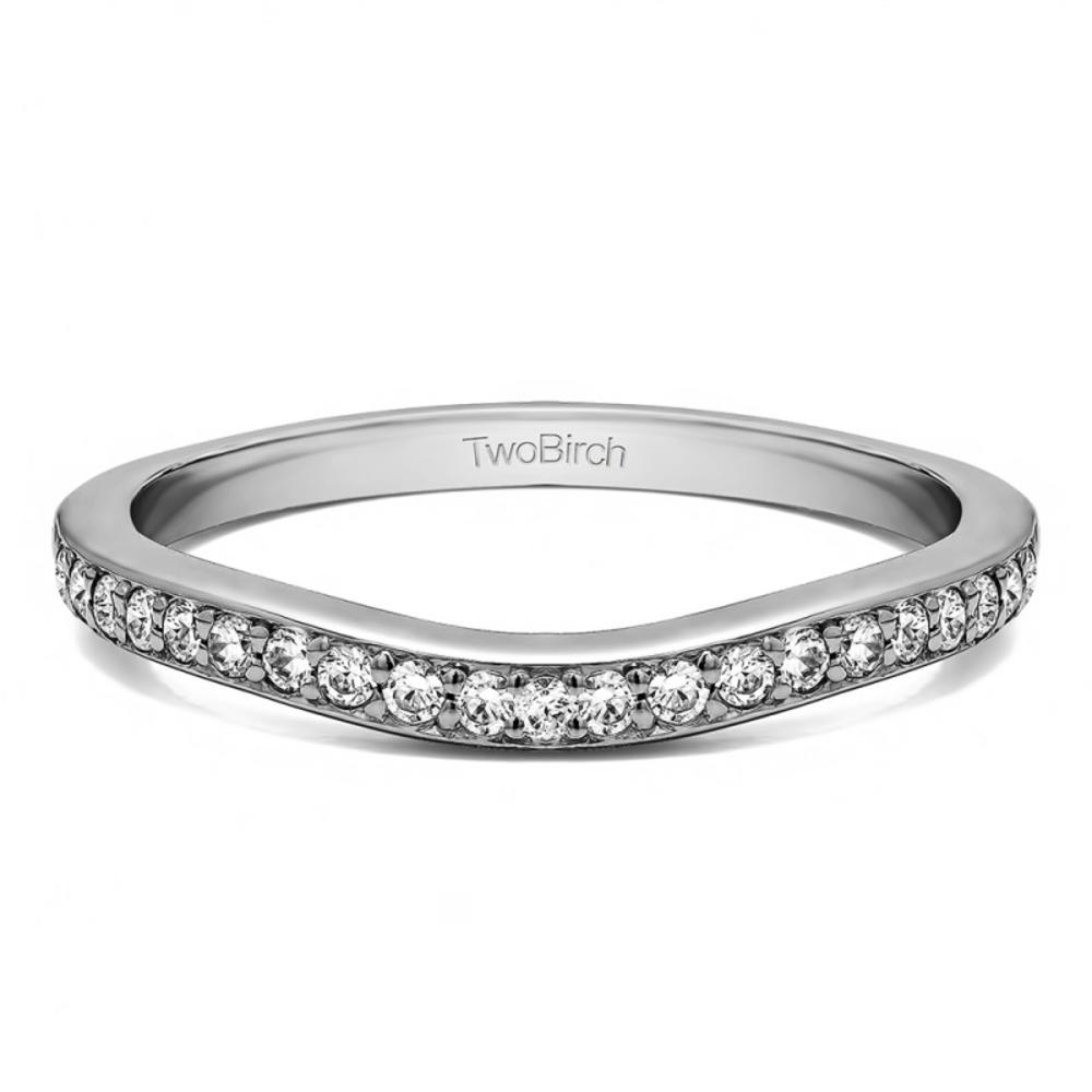 TwoBirch Dainty Curved Tracer Band in Sterling Silver with Cubic Zirconia (0.42 CT)