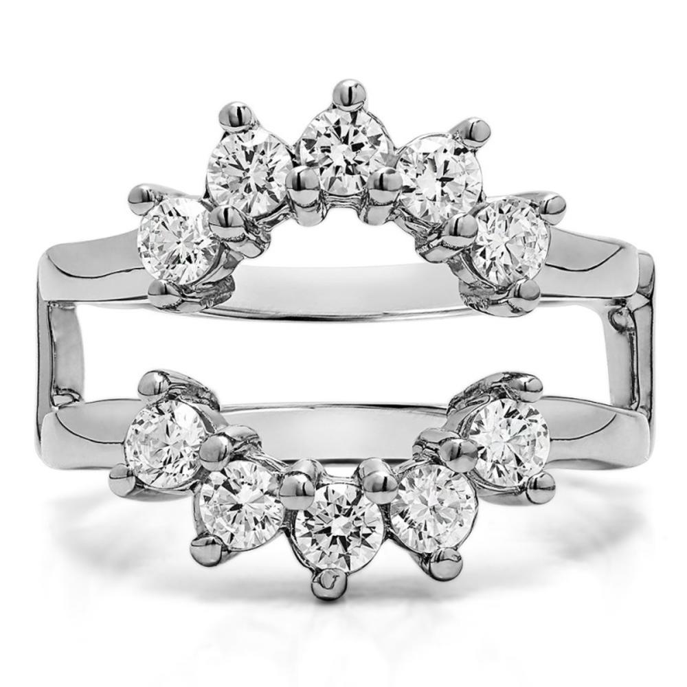 TwoBirch Sunburst Style Ring Guard with Gorgeous Round Stones in Sterling Silver with Cubic Zirconia (1 CT)
