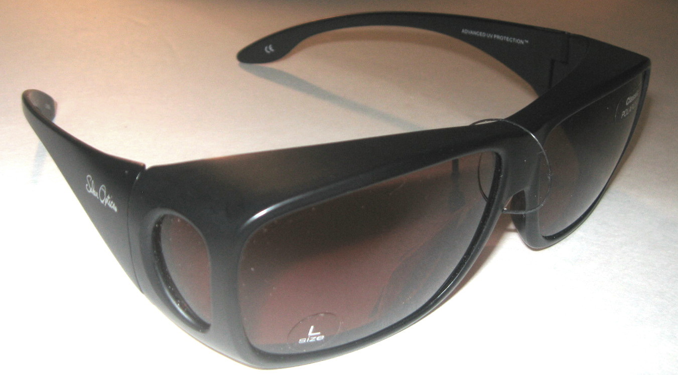 Solar Optics Sunglasses Fits Over Eye Glasses Black with Brown