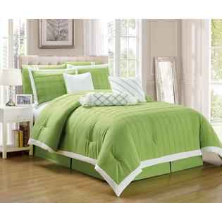 >Legacy Decor 9 Pc Pleated Microfiber Comforter Set Lime Green And White Color Full Size