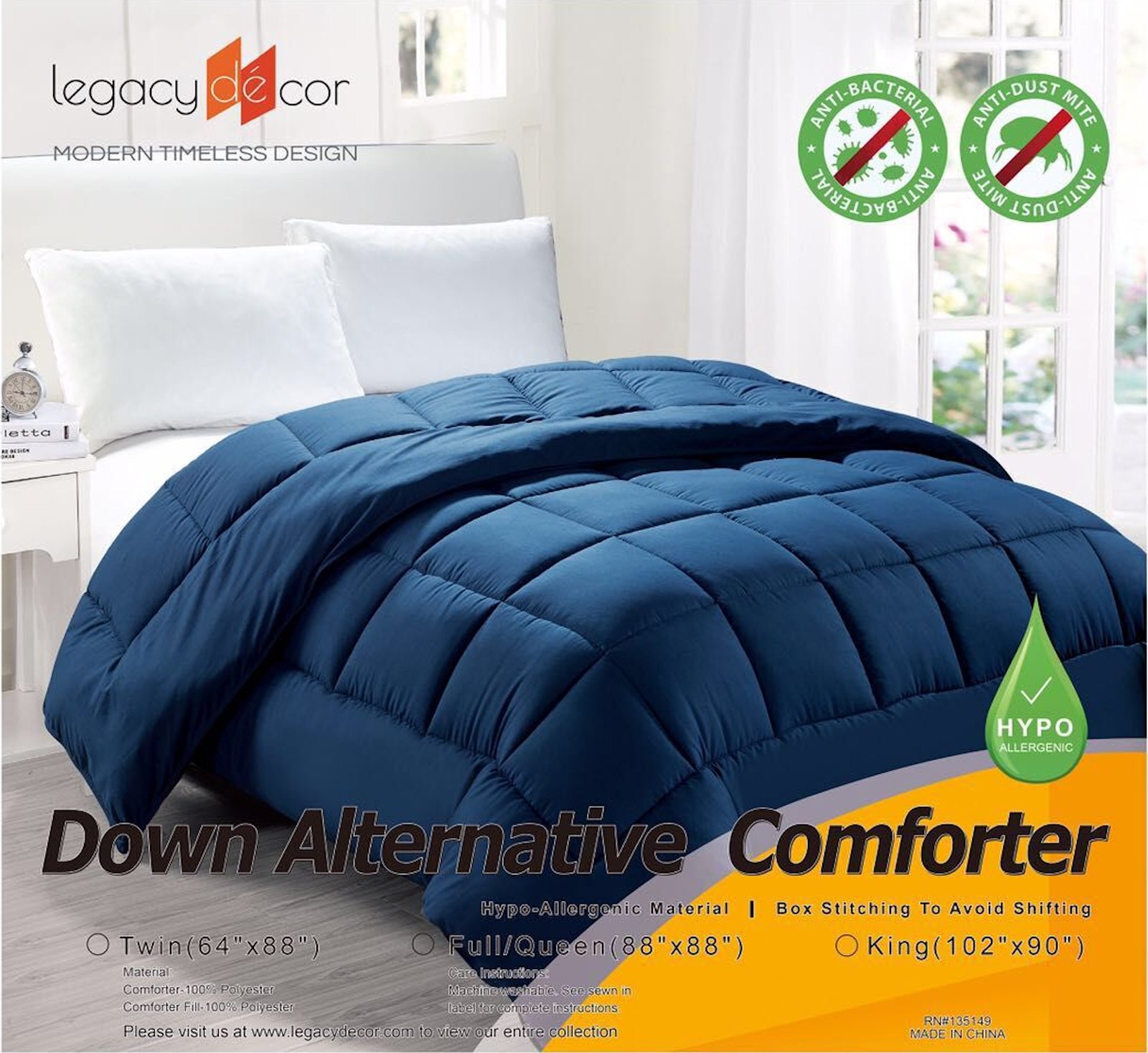 Legacy Decor Down Alternative Twin Size Comforter Hypoallergenic