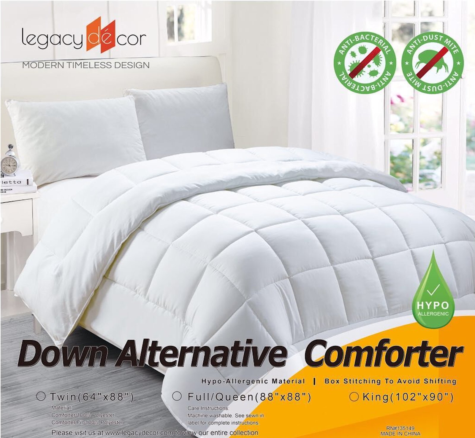 Legacy Decor Down Alternative King Size Comforter Hypoallergenic