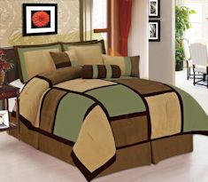 Legacy Decor 7 Piece Sage Brown Beige Micro Suede Patchwork