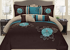 Legacy Decor 7 Pc Brown, Teal and Taupe Floral Striped Design Cal King Size Comforter set, by Legacy Decor