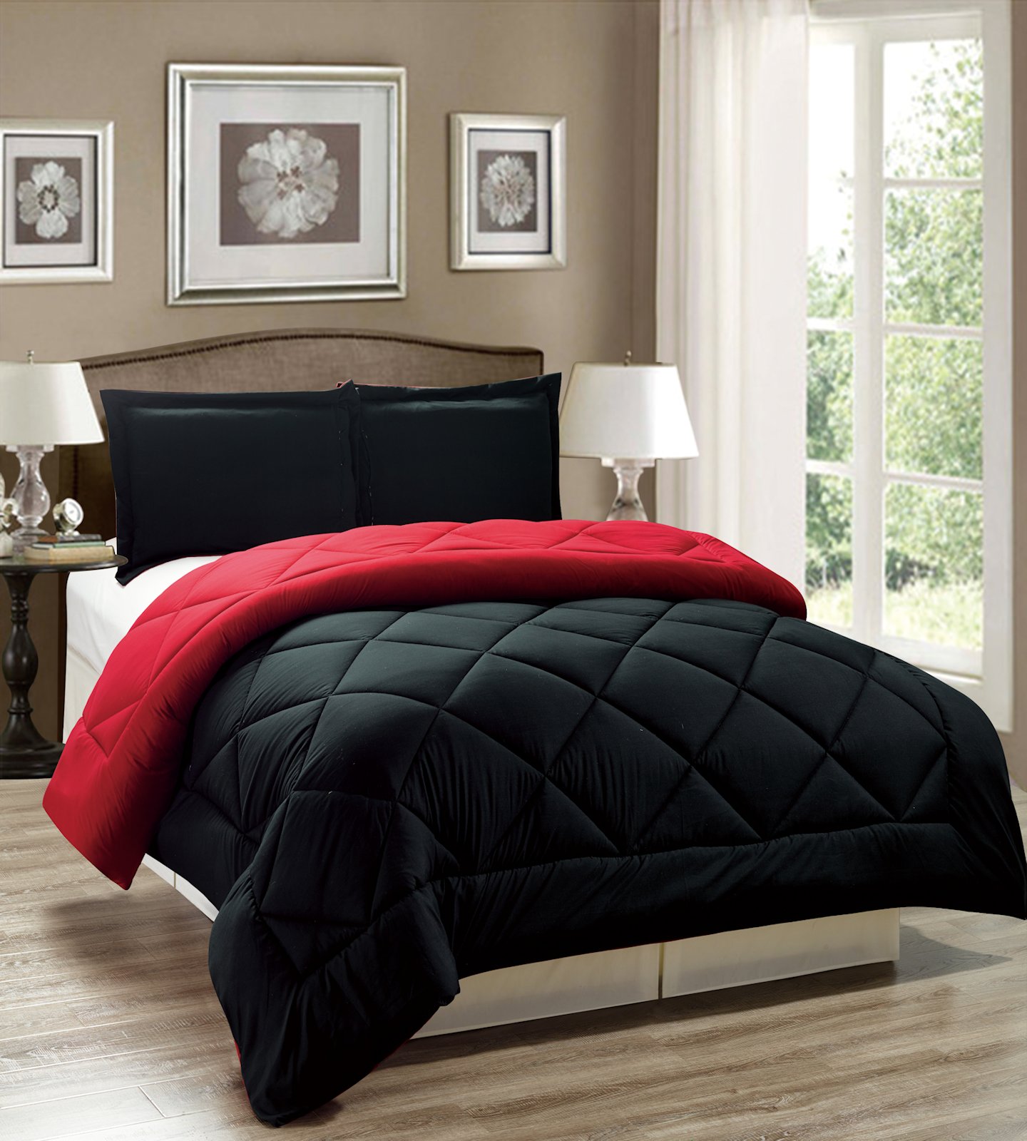 Legacy Decor 3pc Down Alternative Red And Black Reversible