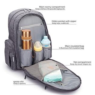 Coolbell Baby Diaper Backpack With Insulated Pockets Grey Large Coolbell
